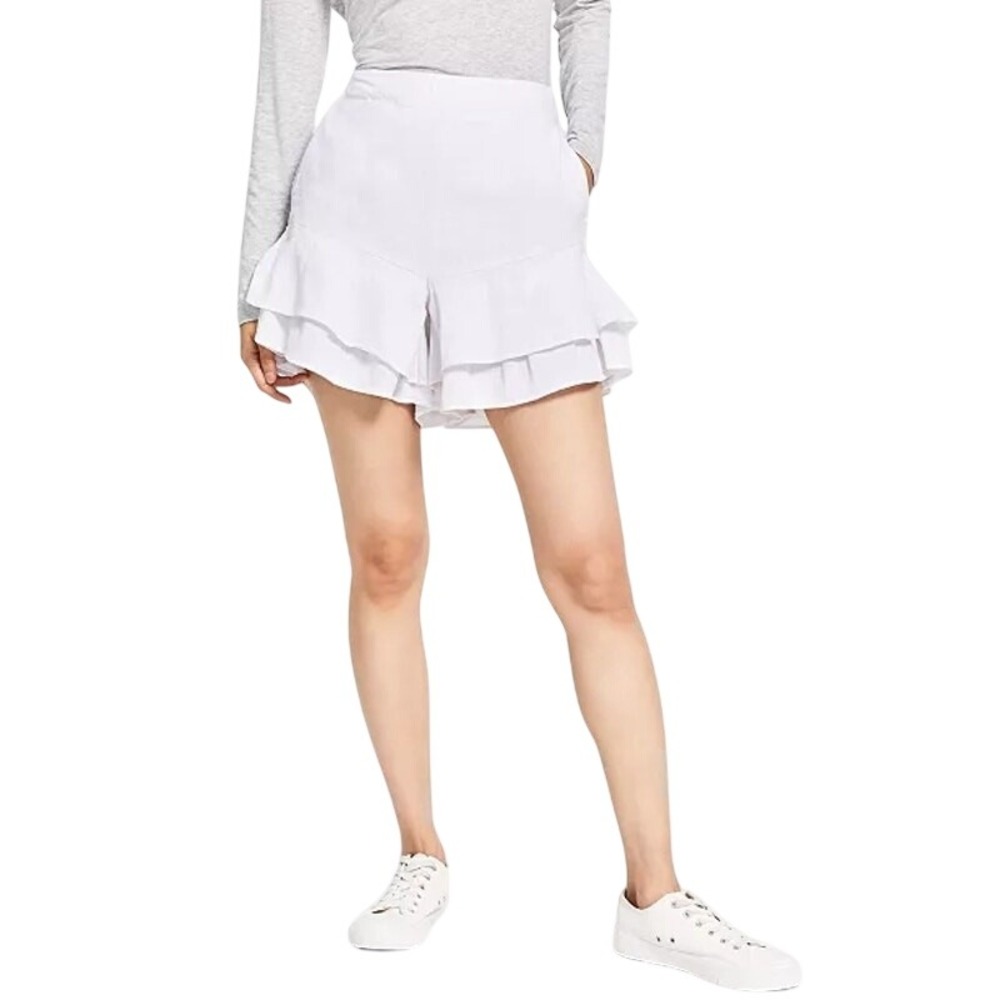 INC International Concepts High Rise White Tiered Cotton Shorts Women's Size XS